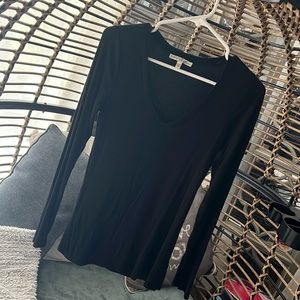 Express One Eleven, V-Neck, Long Sleeve Ribbed Top, Black, Size M